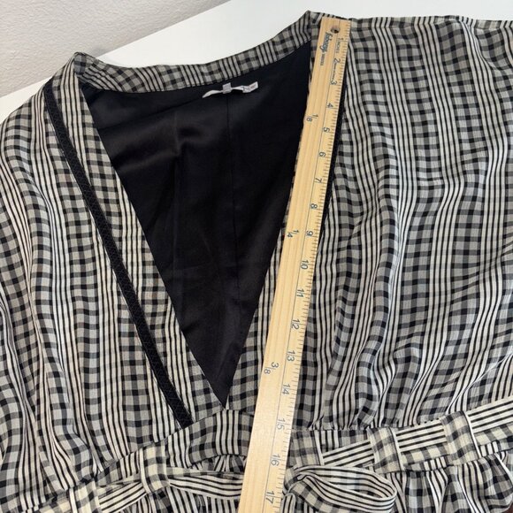 Tularosa Blouse Black And White Checkered Blouse Belted V-Neck Women's Size XL - Picture 9 of 13
